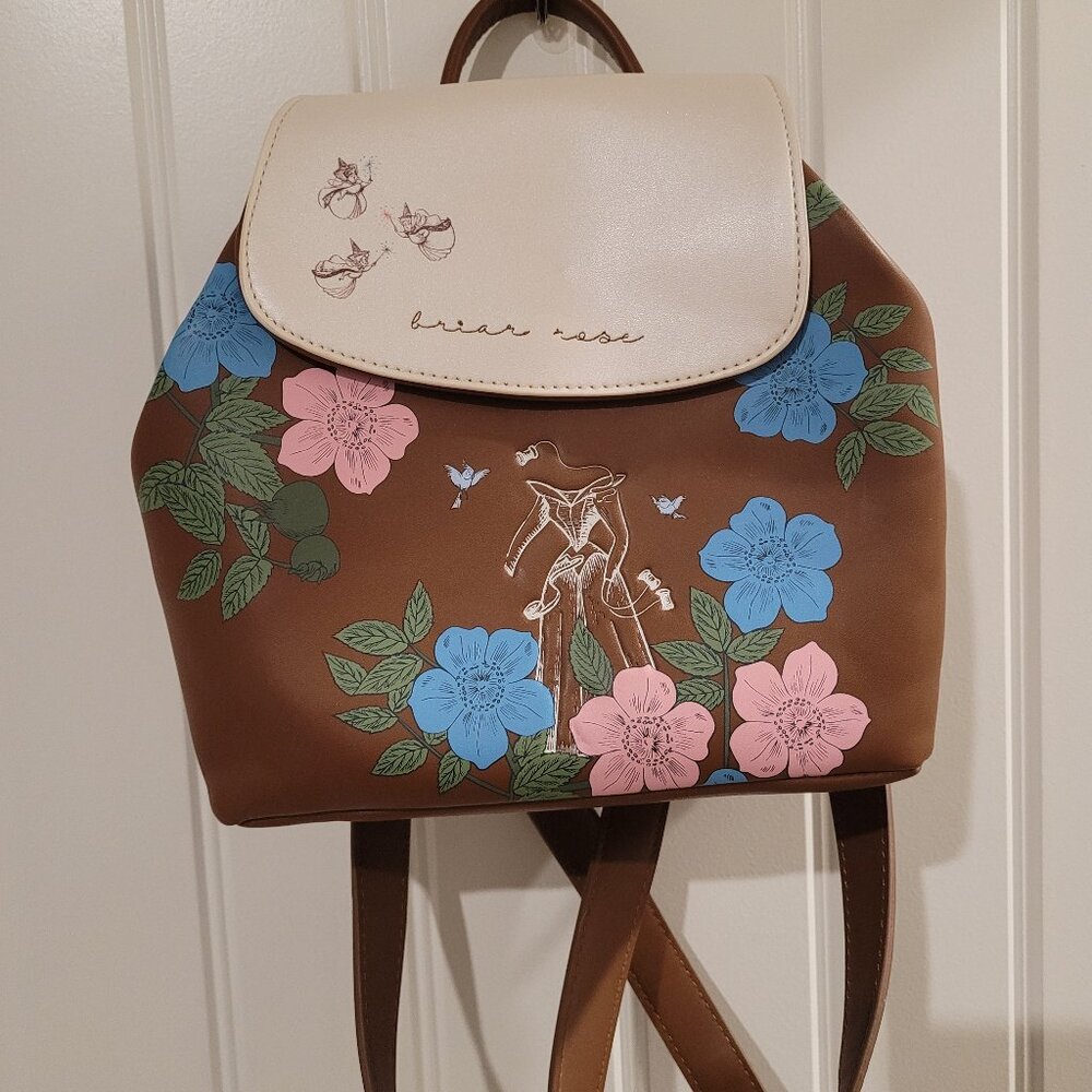 Loungefly Brown Floral Briar Rose Backpack with Cream Flap